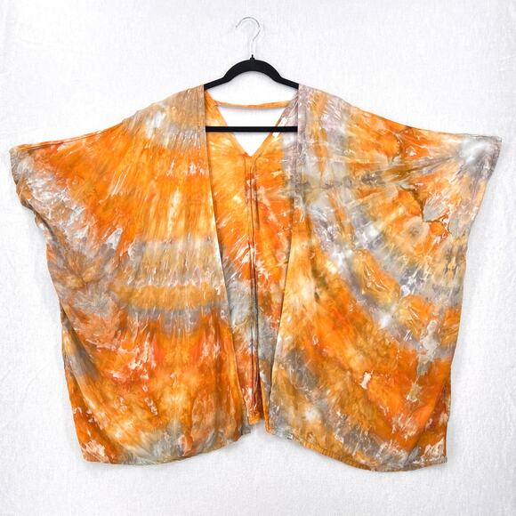 Tie Dye Short Kimono Womens One Size Orange Gray Boho Festival THUNDER TEXTILE - Picture 8 of 10